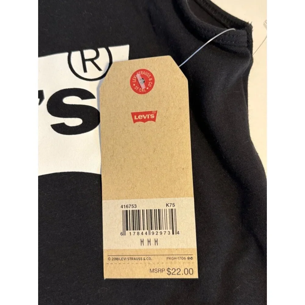 Levis Girls Black Logo Tank Bodysuit‎ Size Medium10-12 Yrs Cotton Stretch NWT